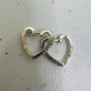 Heart Hoops Rhinestone Silver Tone Pierced Small Hinge‎ Small Dainty